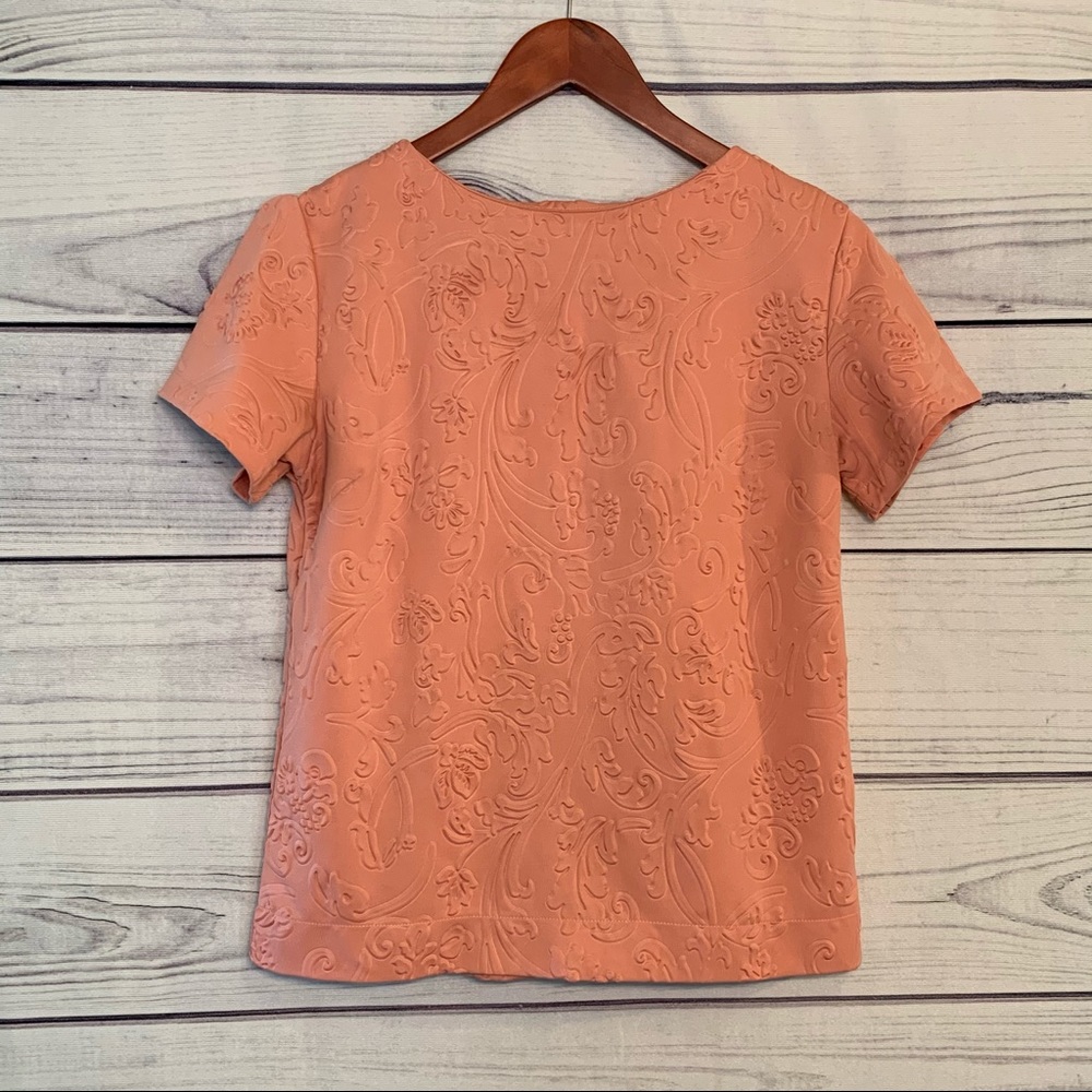 Pink Embossed Textured Short sleeve Blouse